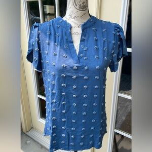 Boutique Blue Swiss Dot Blouse NWOT